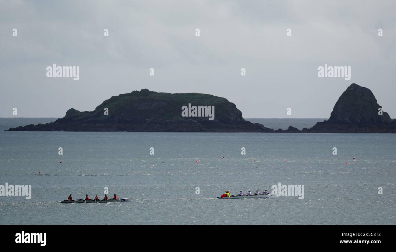 Women's quadruple skulls during the World Rowing Championships and Beach Sprint, at Saundersfoot, Wales. Picture date: Friday October 7, 2022. Stock Photo