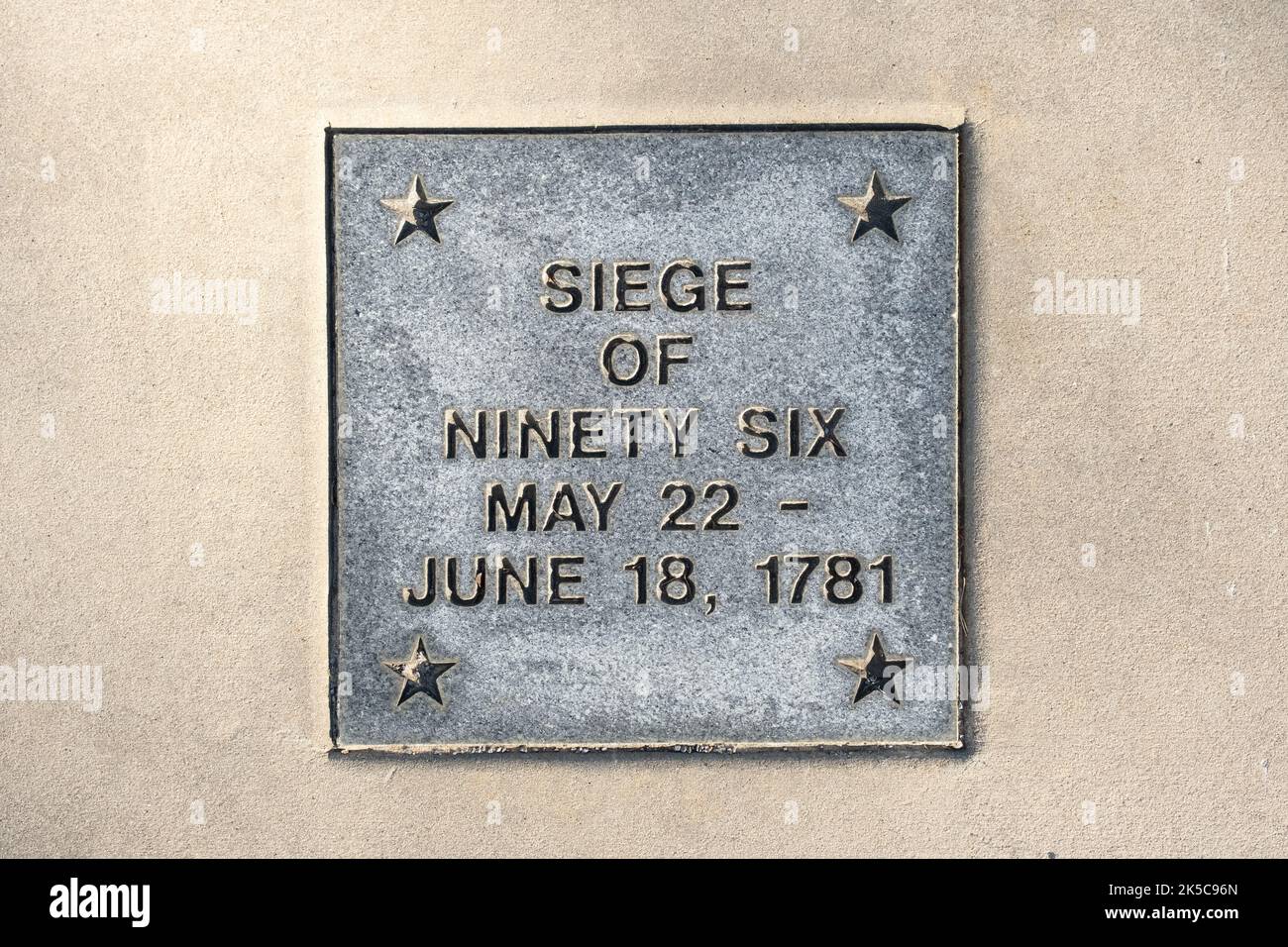 Metal plaque marking the Siege of Ninety Six May 22- June 18, 1781 Stock Photo