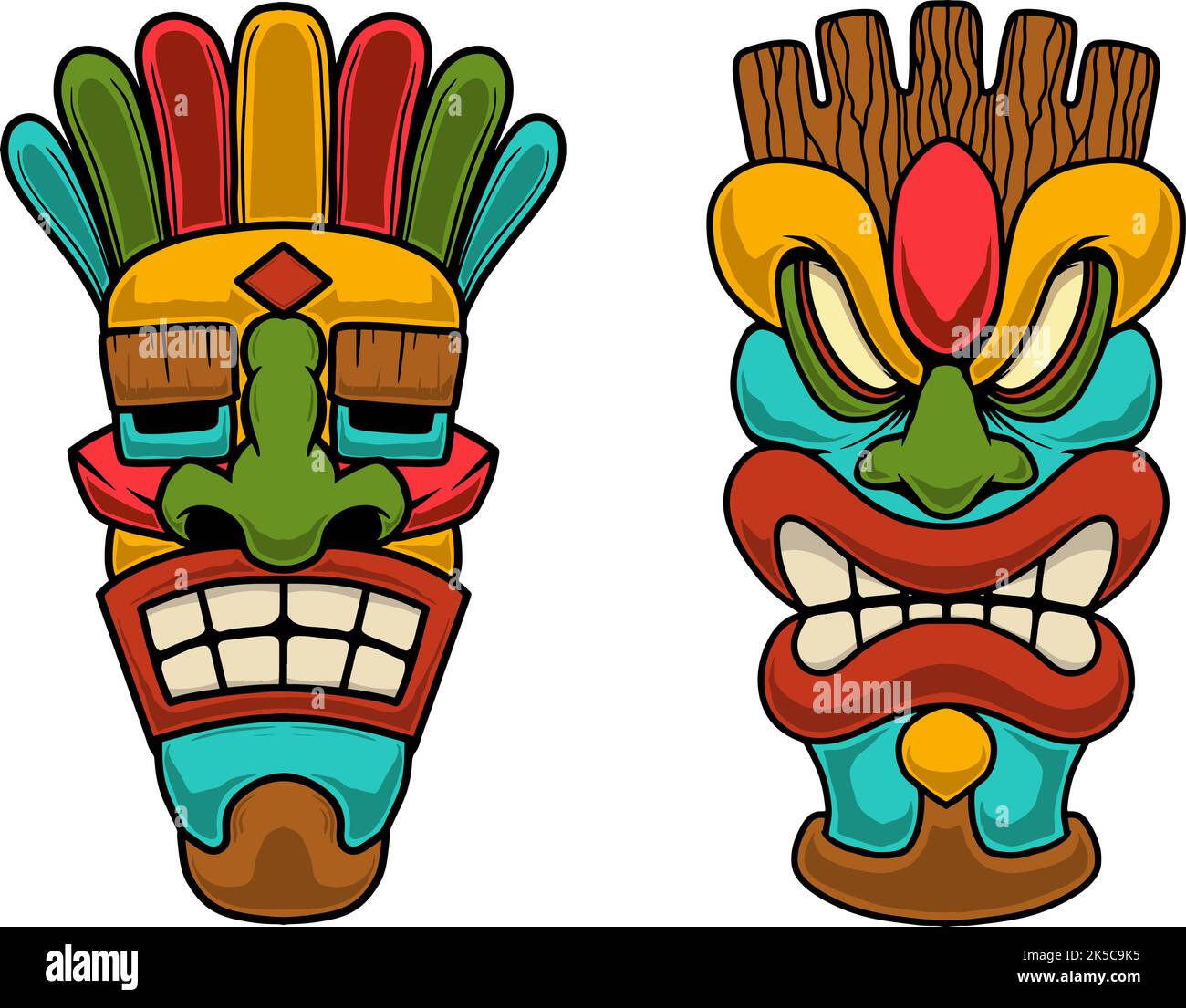 Set of illustration of tiki idol. Design element for poster, card, banner, emblem, sign. Vector illustration Stock Vector