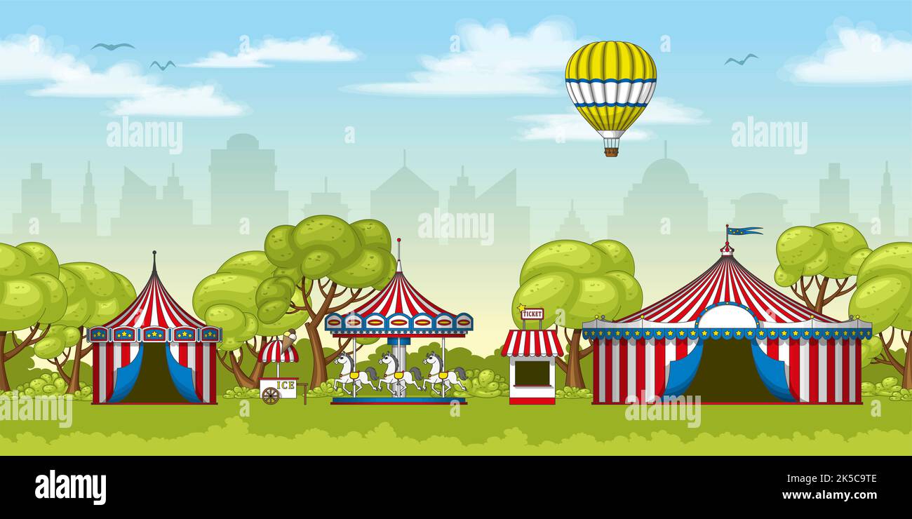 Illustration of a colorful circus in summer Stock Photo