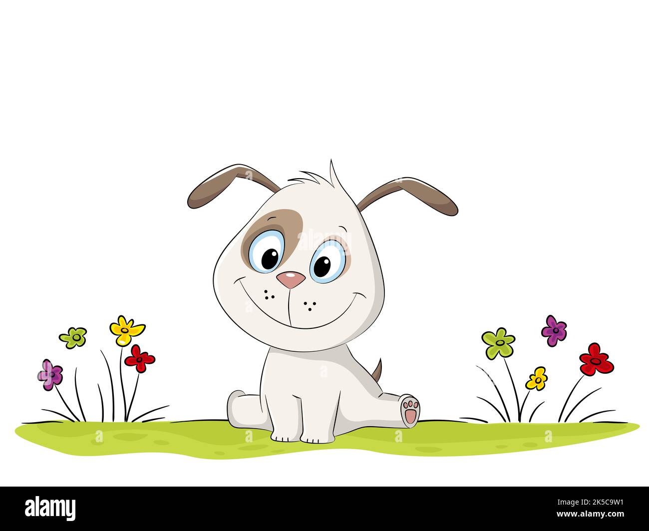 Illustration of a cute dog on a meadow Stock Photo - Alamy