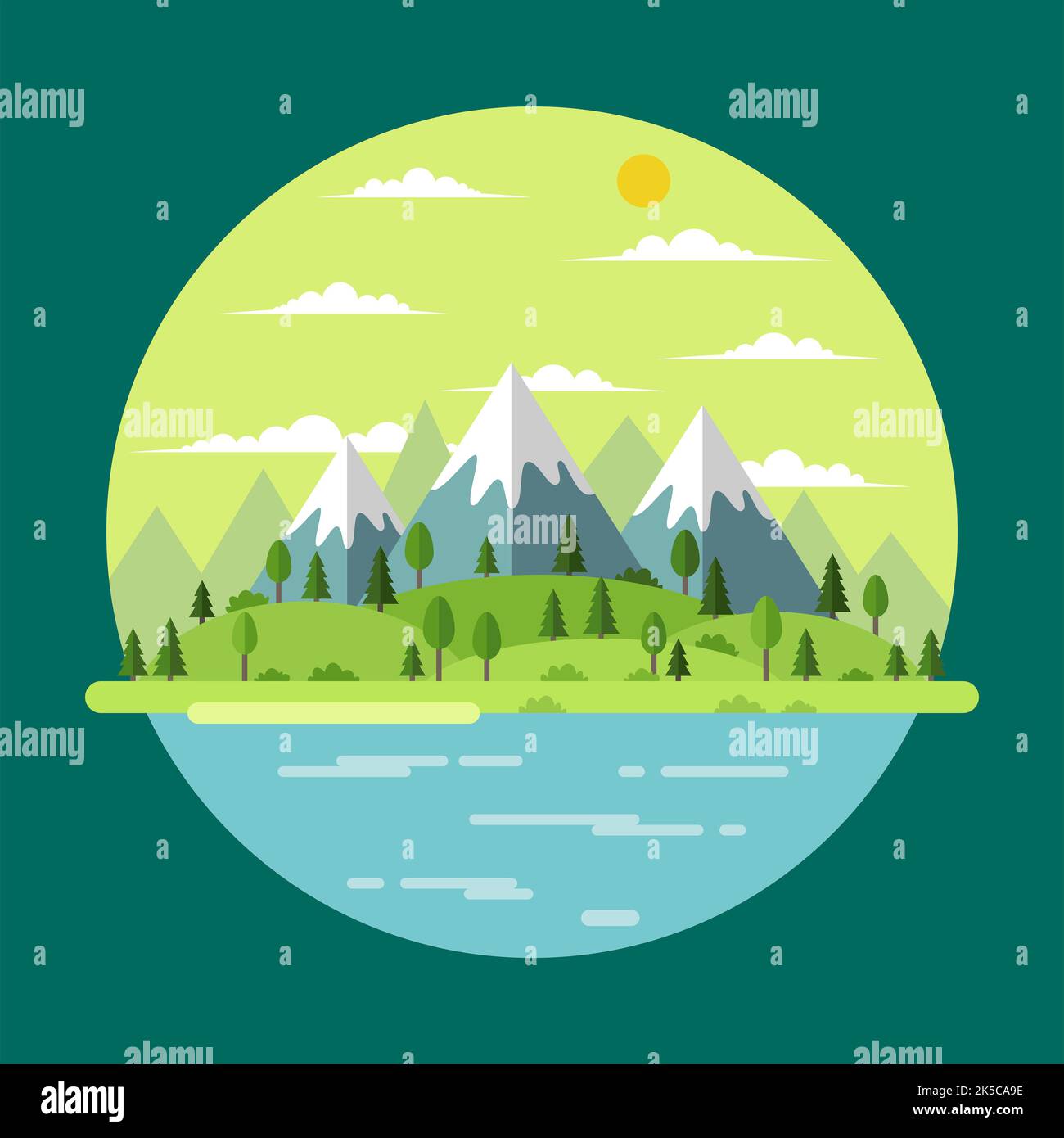 Summer landscape with trees and mountains, illustration Stock Photo - Alamy