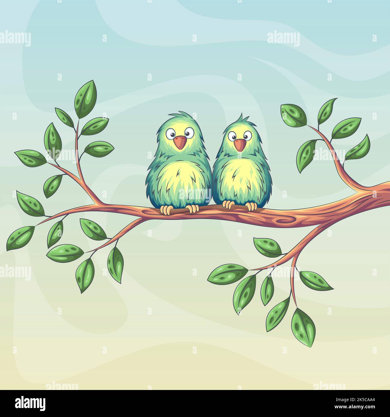 Two cute cartoon birds is sitting on a branch hi-res stock photography and  images - Alamy, image size:1300x1390