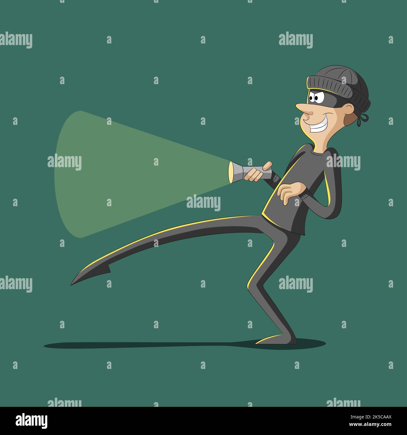 Funny cartoon thief with flashlight, illustration Stock Photo - Alamy