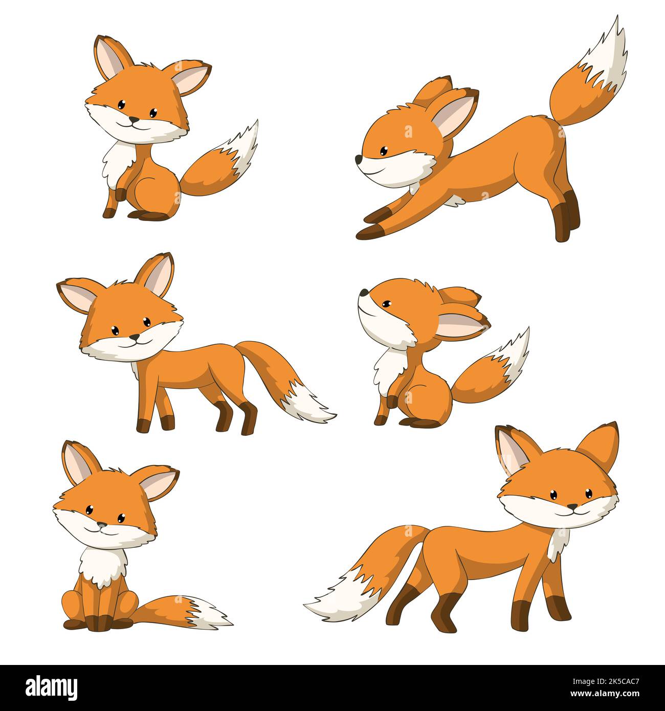 Collection of some cute foxes, hand draw illustration Stock Photo