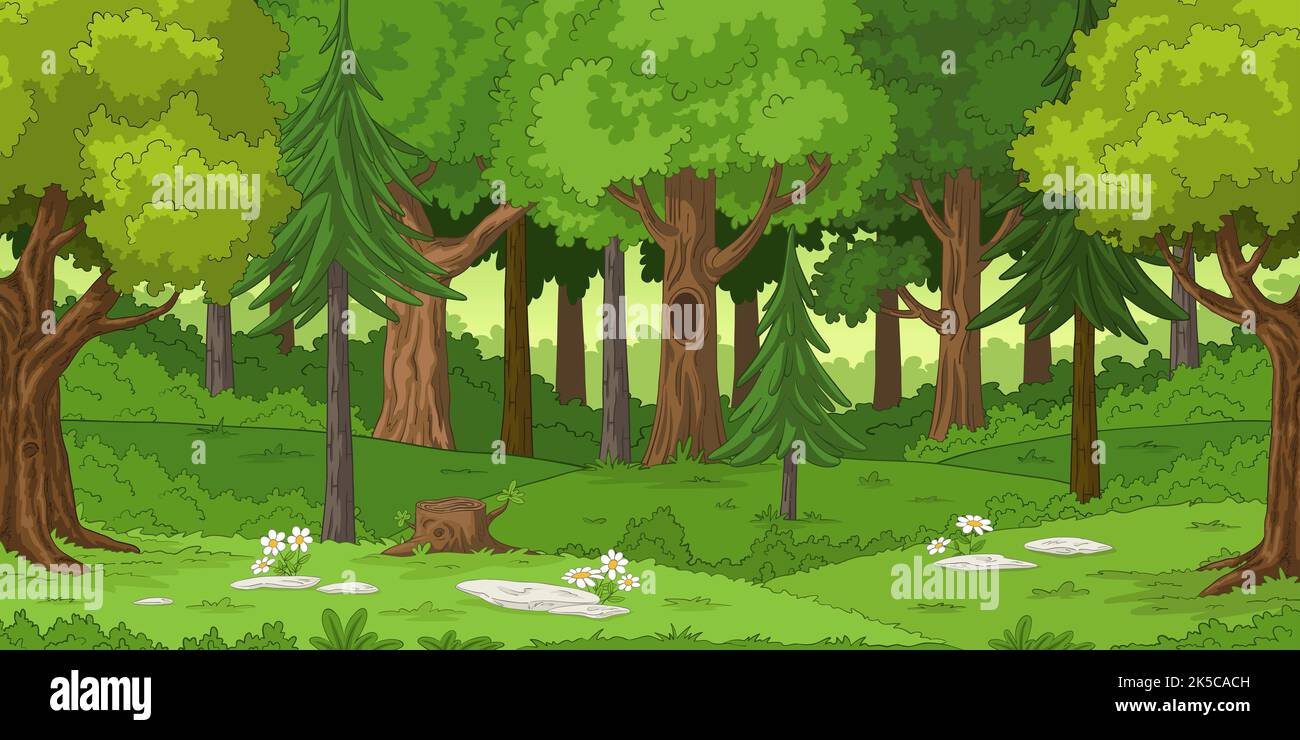 Forest landscape with stones, hand draw illustration Stock Photo