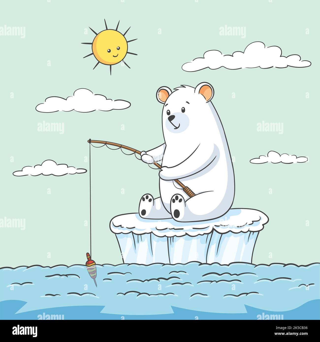 Cartoon Cute Animal Polar Bear Fishing On Ice Beanie Hat for Men