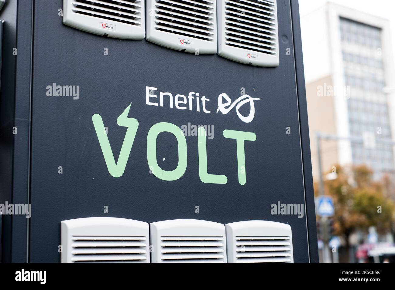 Tallinn, Estonia - September 23, 2022: Enefit Volt public electrical vehicle charging point. Stock Photo