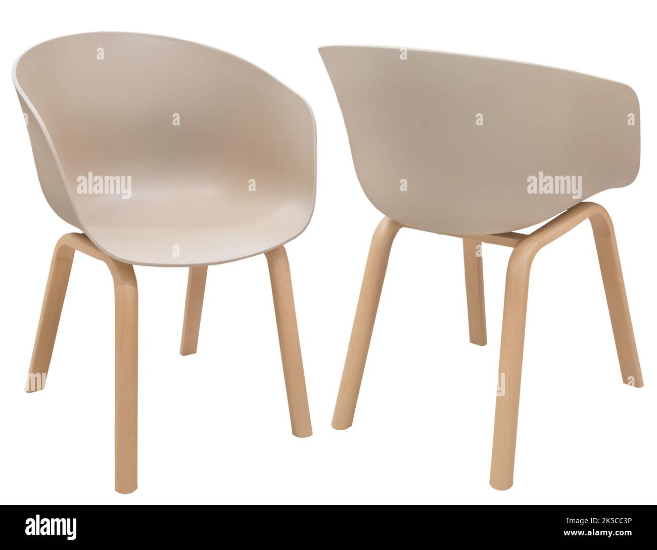 Modern stylish plastic chair with wooden legs. Isolated from the