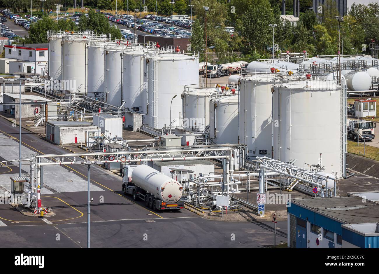 Aviation fuel storage tanks at Düsseldorf Airport, North Rhine-Westphalia, Germany Stock Photo