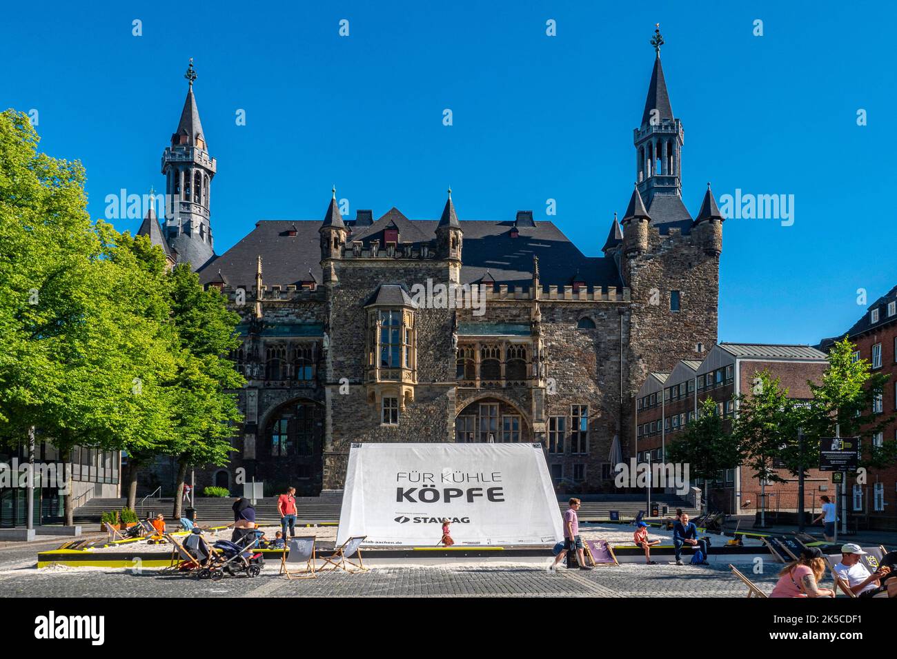 Katschhof, Archimedean Sandpit and City Hall, Aachen, North Rhine-Westphalia, Germany Stock Photo