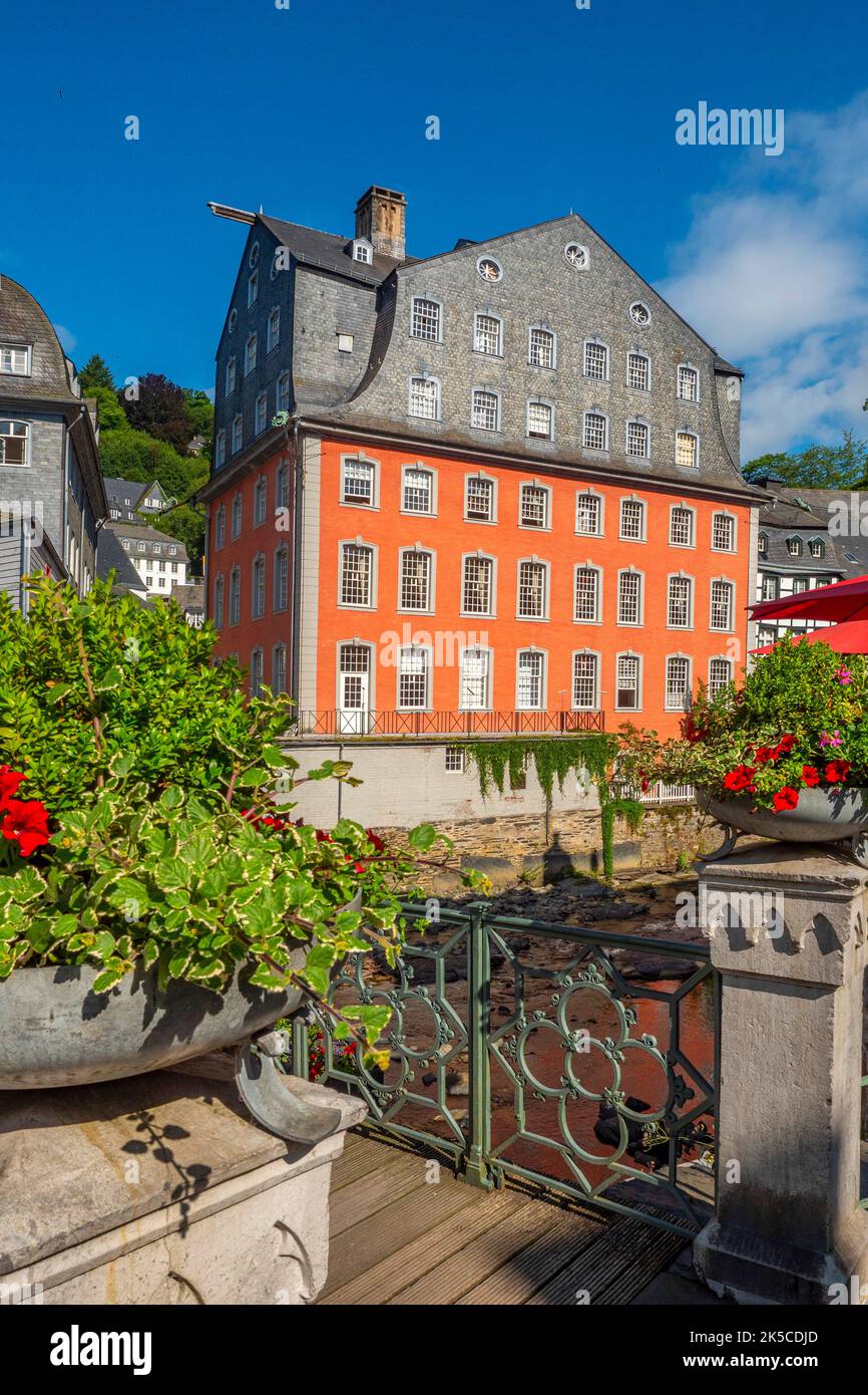 Monschau, Red House in the Old Town, Eifel, North Rhine-Westphalia, Germany Stock Photo