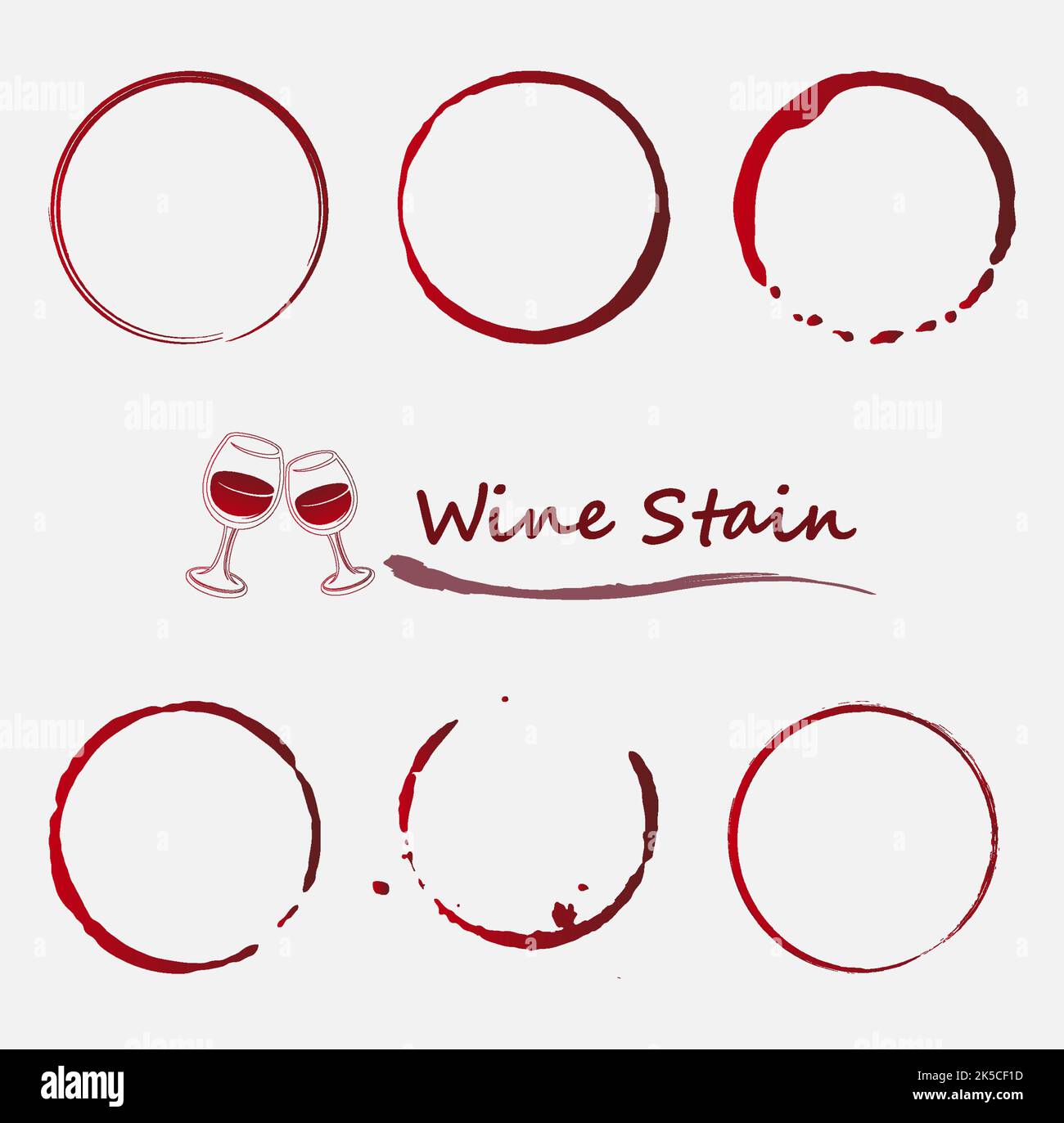Set Of Red Wine Stains, Spots, Drops And Splatters Isolated On White