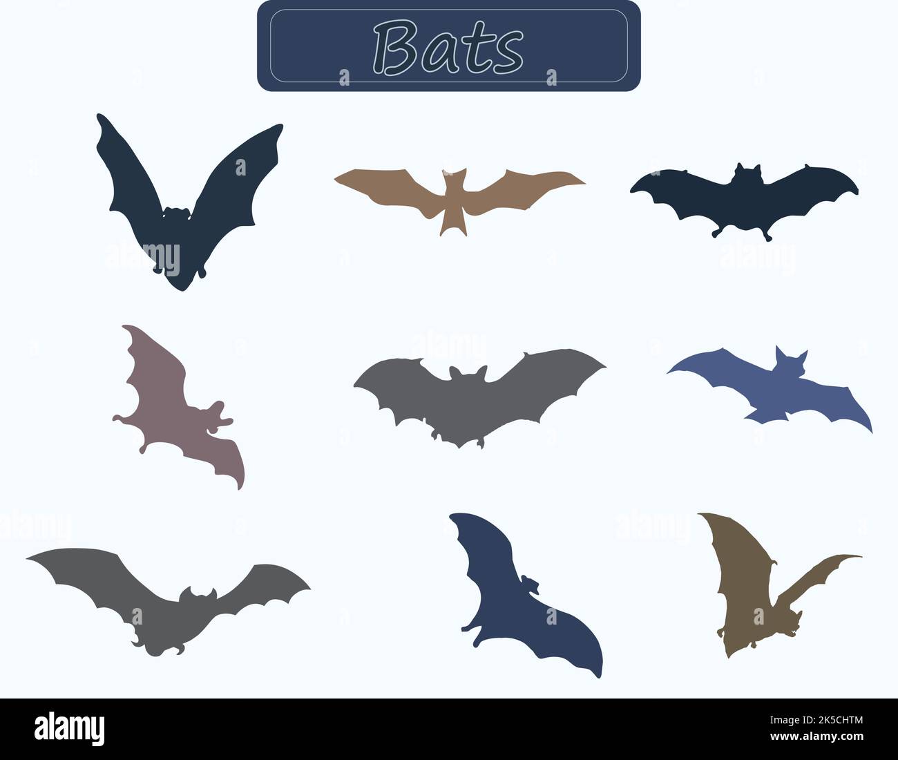 Colorful Flying Bats. Halloween Bat Icons. Isolated Bats Vector Icon Set Stock Vector