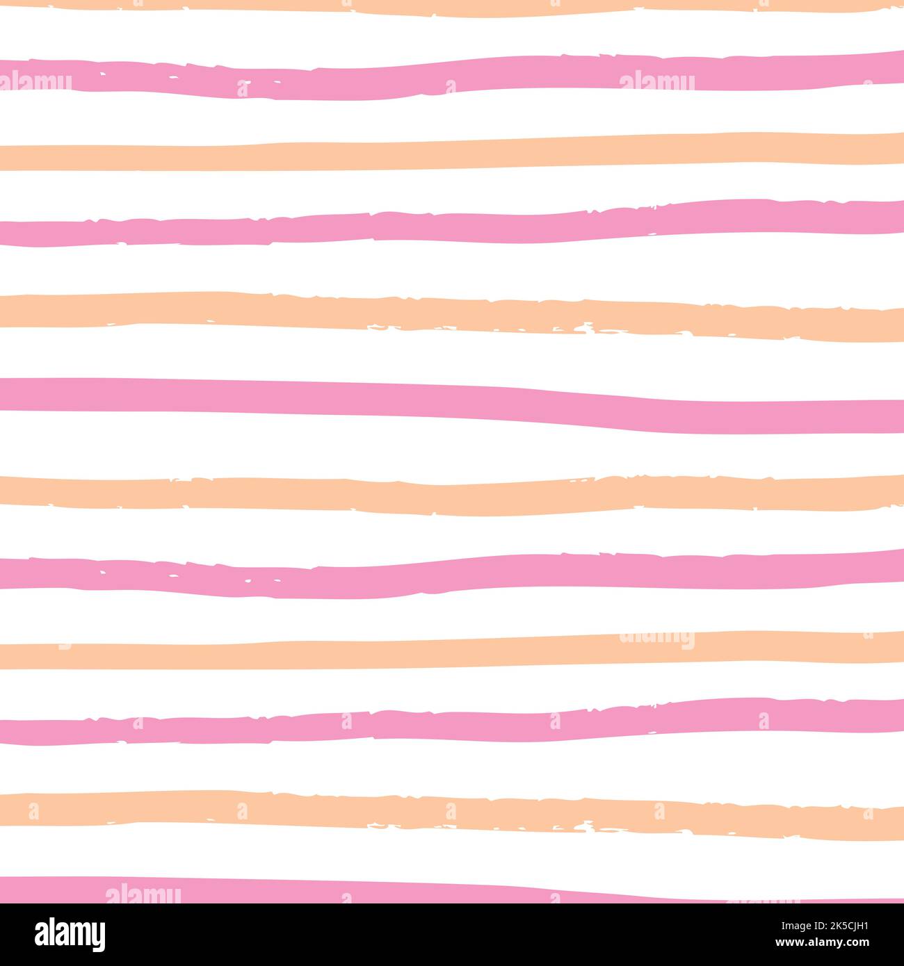 Hand Drawn Pink Orange Horizontal Thick Stripe Doodle Pattern. Horizontal Colorful Brush Strokes Pattern Stock Vector