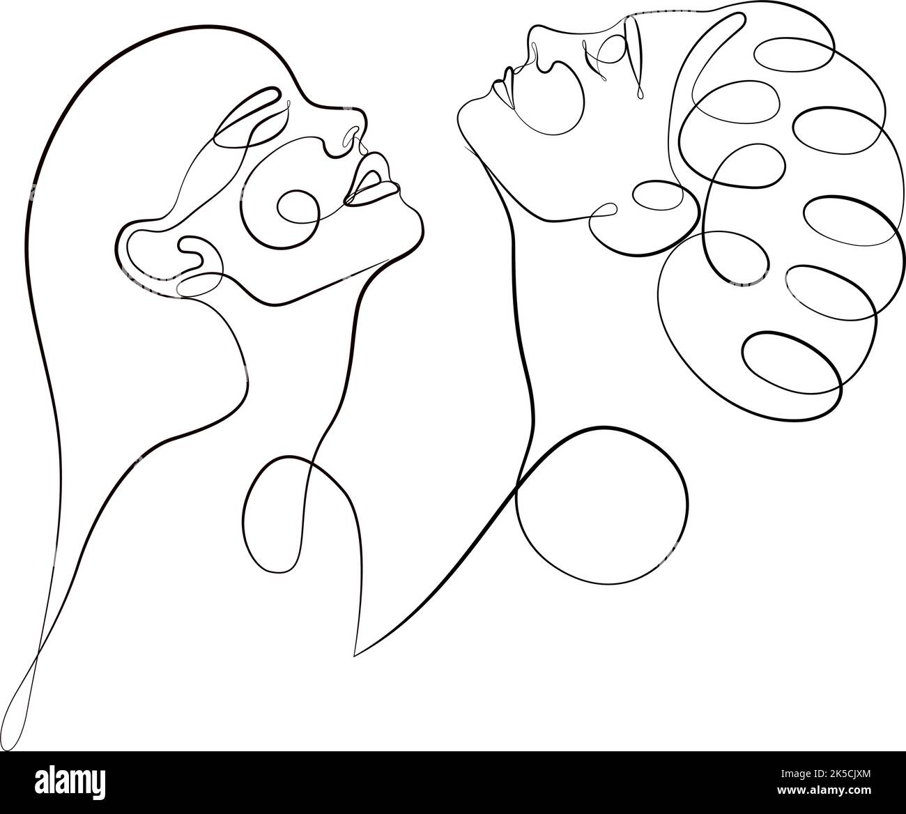 One Continuous Line Hand Drawing Two Faces. Minimalism Trendy Style. Stock Vector