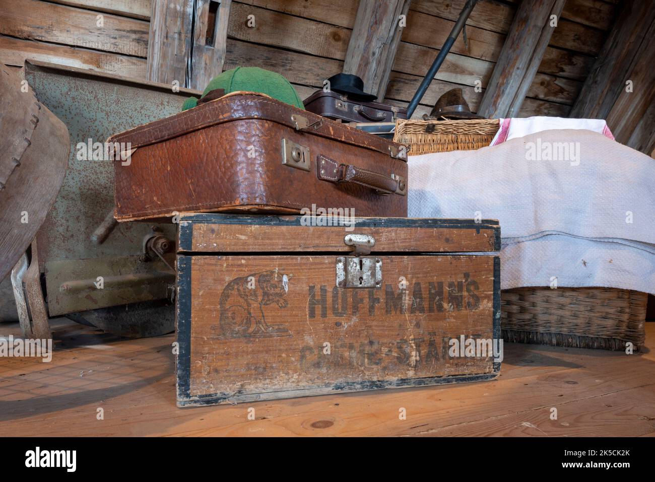 Old suitcases and boxes, attic, Germany Stock Photo Alamy