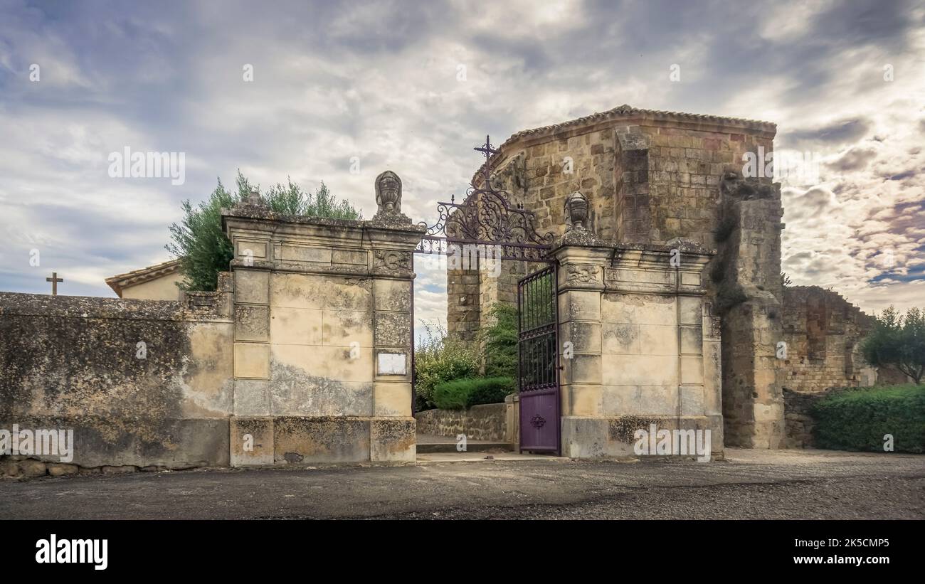 Cemetery entrance in Bizanet. Stock Photo