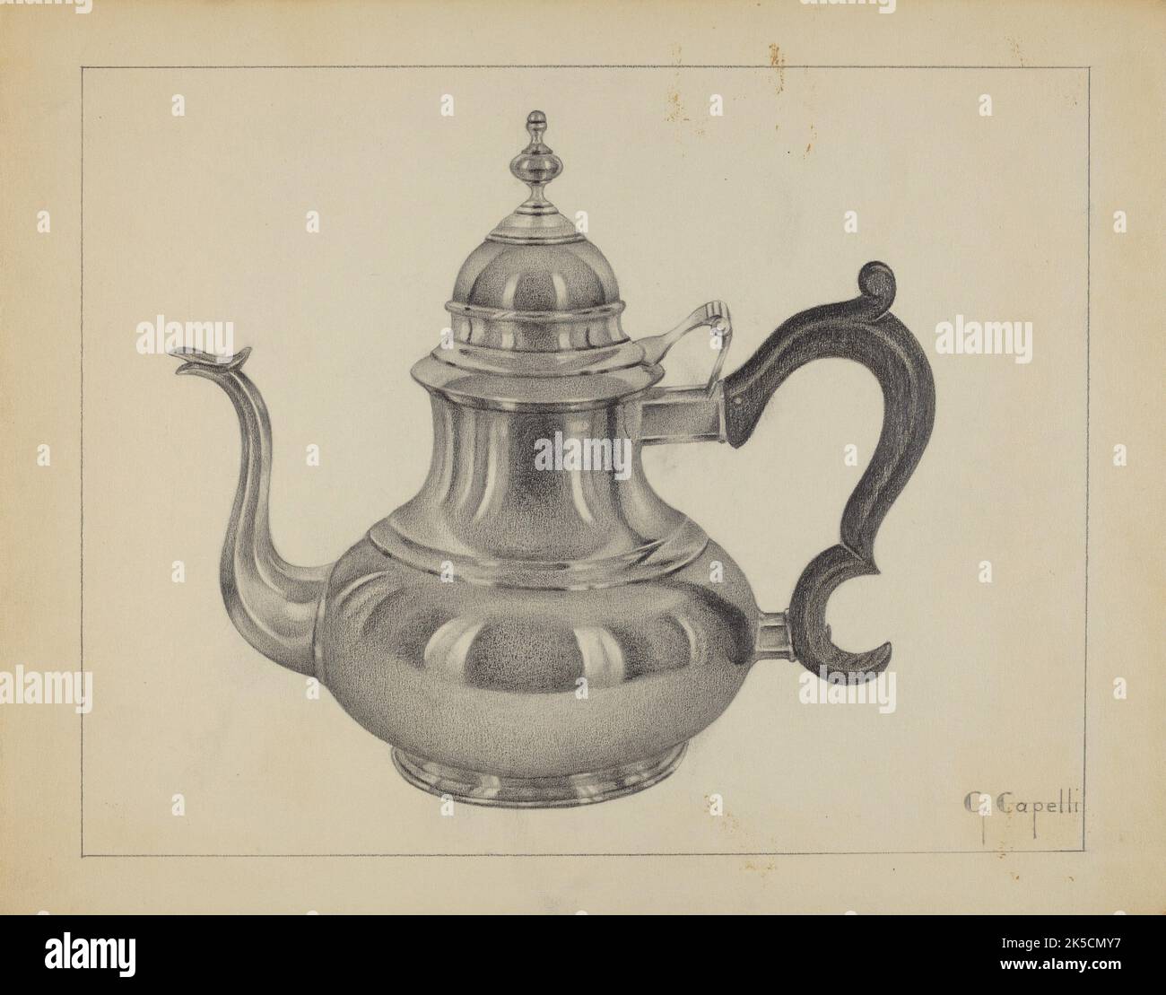 Silver Teapot, c. 1936. Stock Photo