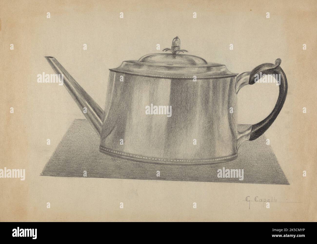 Silver Teapot, c. 1936. Stock Photo