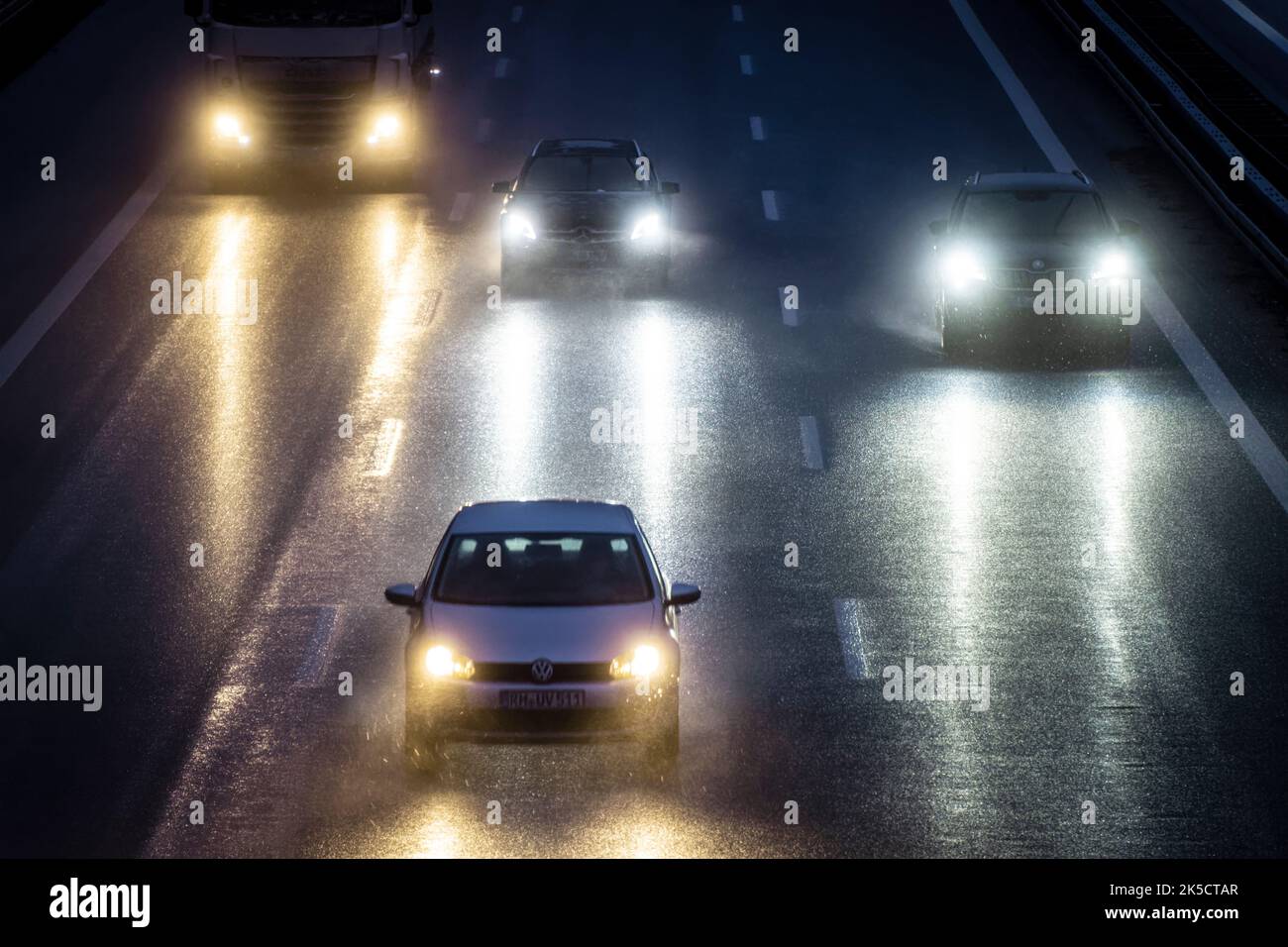 Highway in rain at night Stock Photo