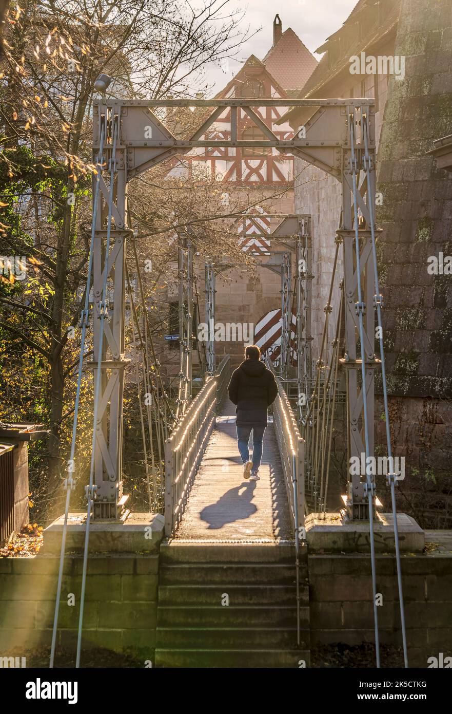 Historic chain footbridge Nuremberg Stock Photo