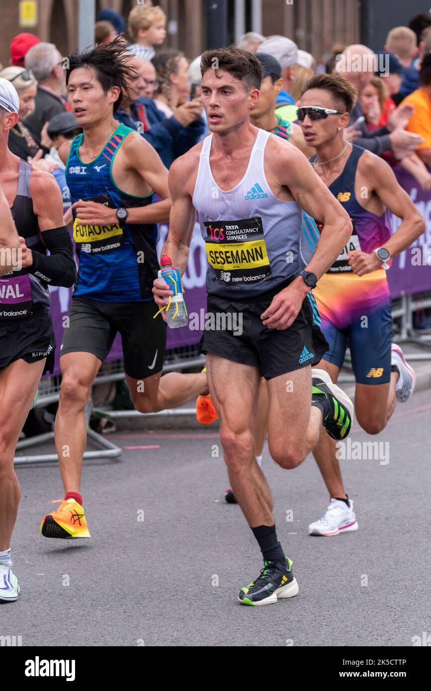 Philip Sesemann racing in the TCS London Marathon 2022 Elite Men's race in Tower Hill, City of London, UK. Stock Photo
