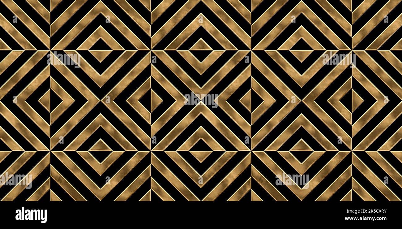 Seamless golden Art Deco geometric square stripe pattern. Vintage