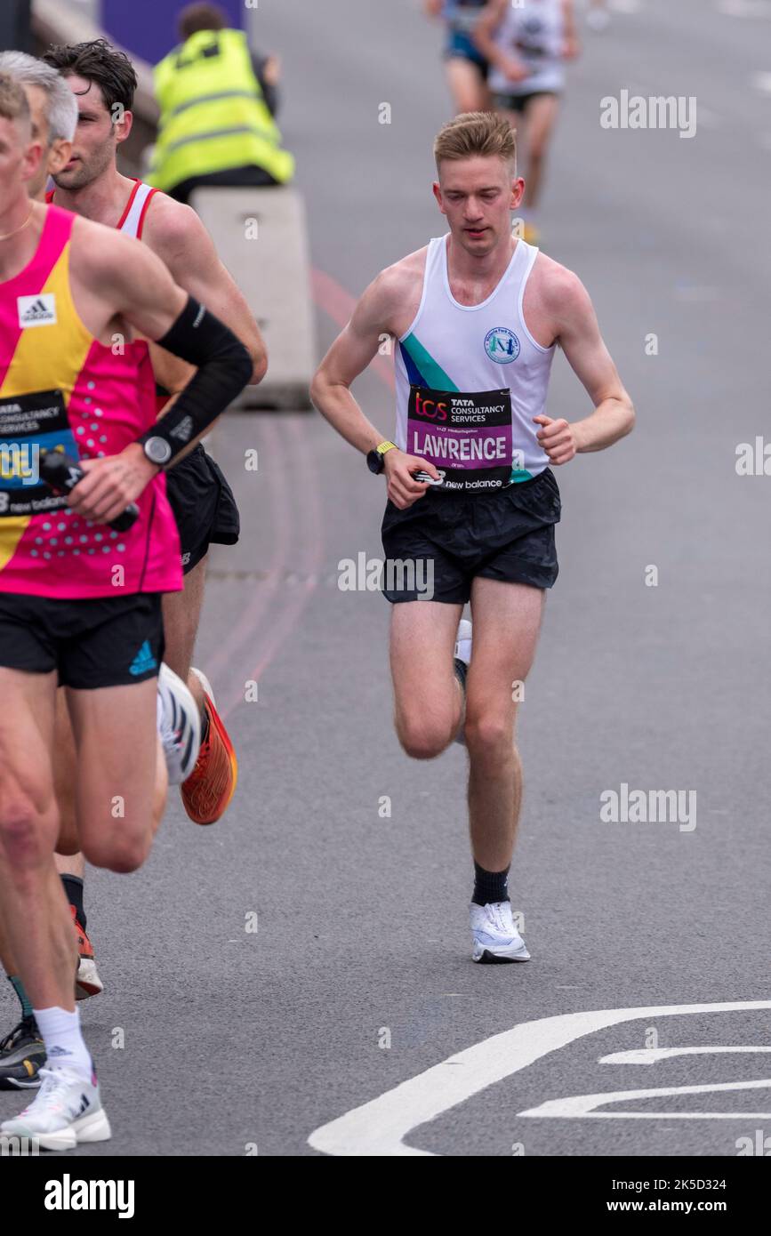 Alexander Lawrence racing in the TCS London Marathon 2022 Elite Men's race in Tower Hill, City of London, UK. Stock Photo