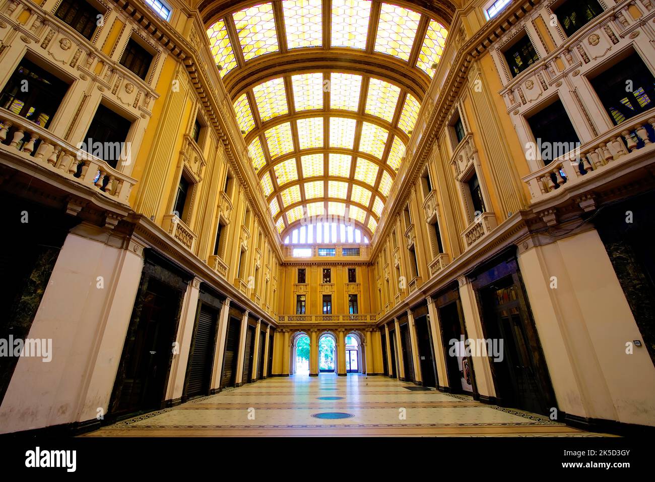 Italy, Sicily, Messina, Galleria Vittorio Emanuele, historical building, interior, liberty style, super wide angle, Stock Photo