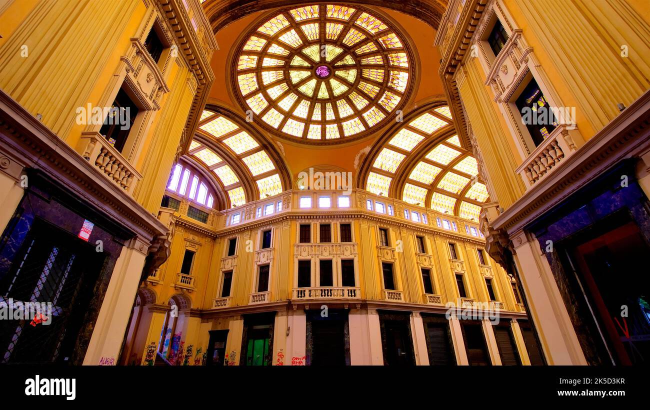 Italy, Sicily, Messina, Galleria Vittorio Emanuele, historical building, interior, liberty style, super wide angle, Stock Photo