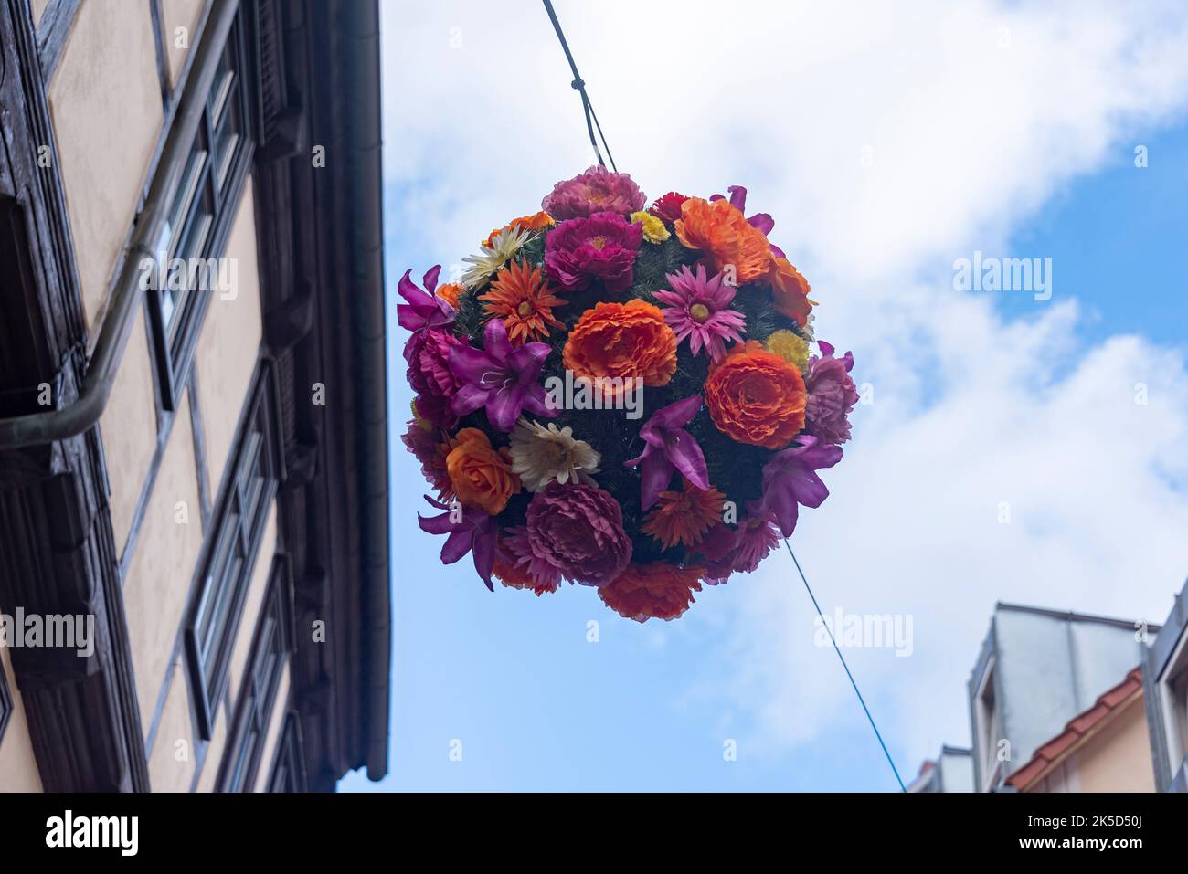 Flower ball, world heritage town Quedlinburg, Saxony-Anhalt, Germany ...