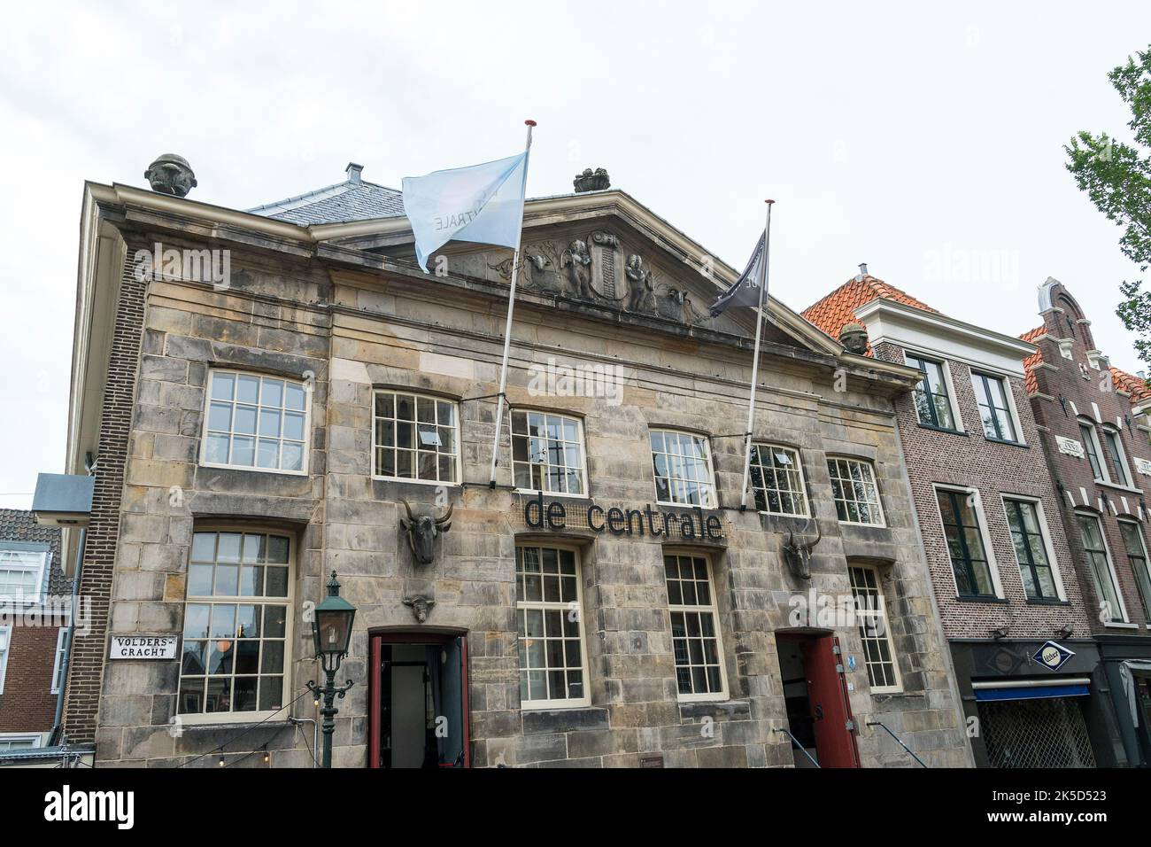 Delft (Netherlands), historic old town, Voldersgracht, classicist building, Koornbeurs (grain exchange) Stock Photo
