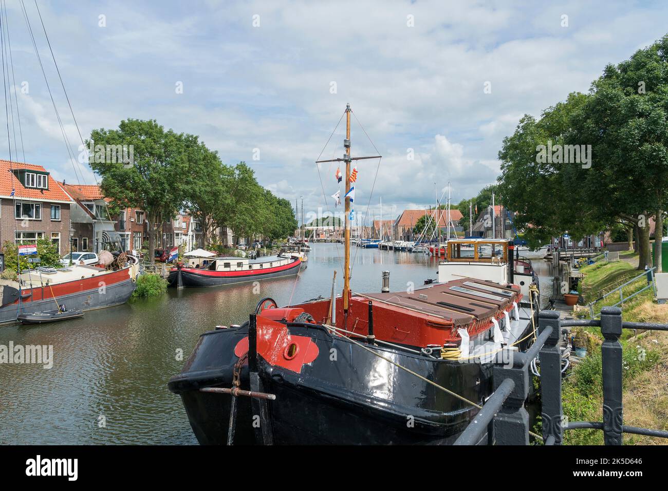 Netherlands, Enkhuizen, old town, Zuider Havendijk, harbor, barges Stock Photo