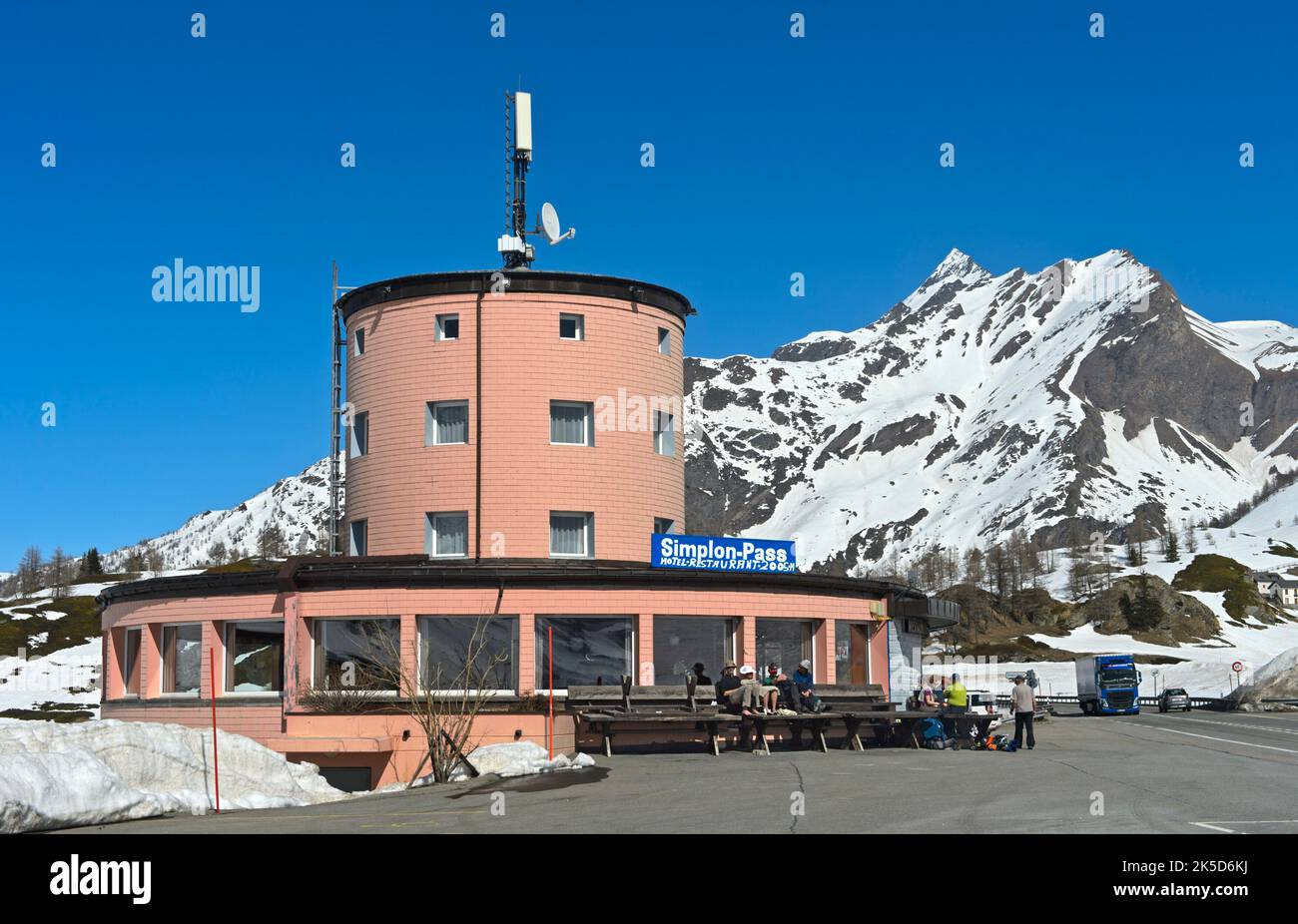 Hotel Restaurant Monte Leone on the Simplon Pass, Simplon village, Valais, Switzerland Stock Photo