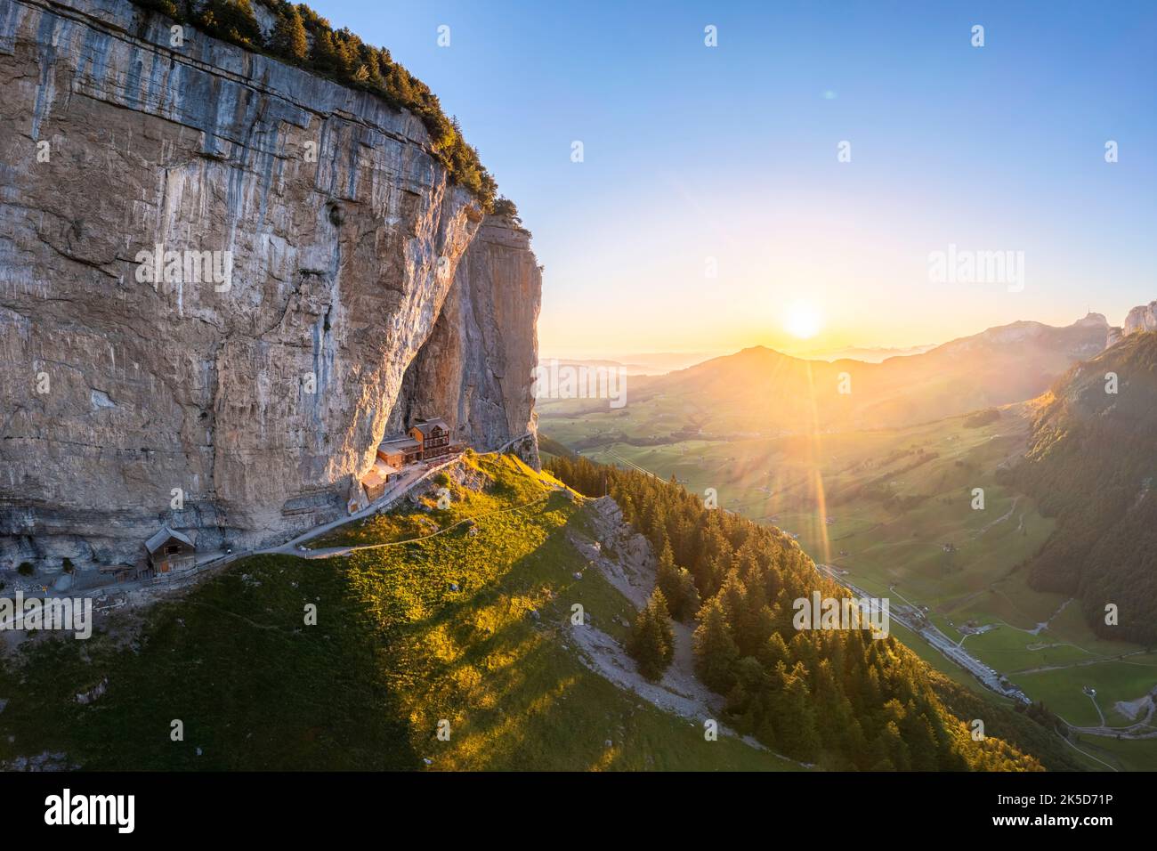 Aerial View Of Berggasthaus Aescher At Sunrise Canton Of Appenzell Aerial View Of Berggasthaus Aescher At Sunrise Canton Of Appenzell
