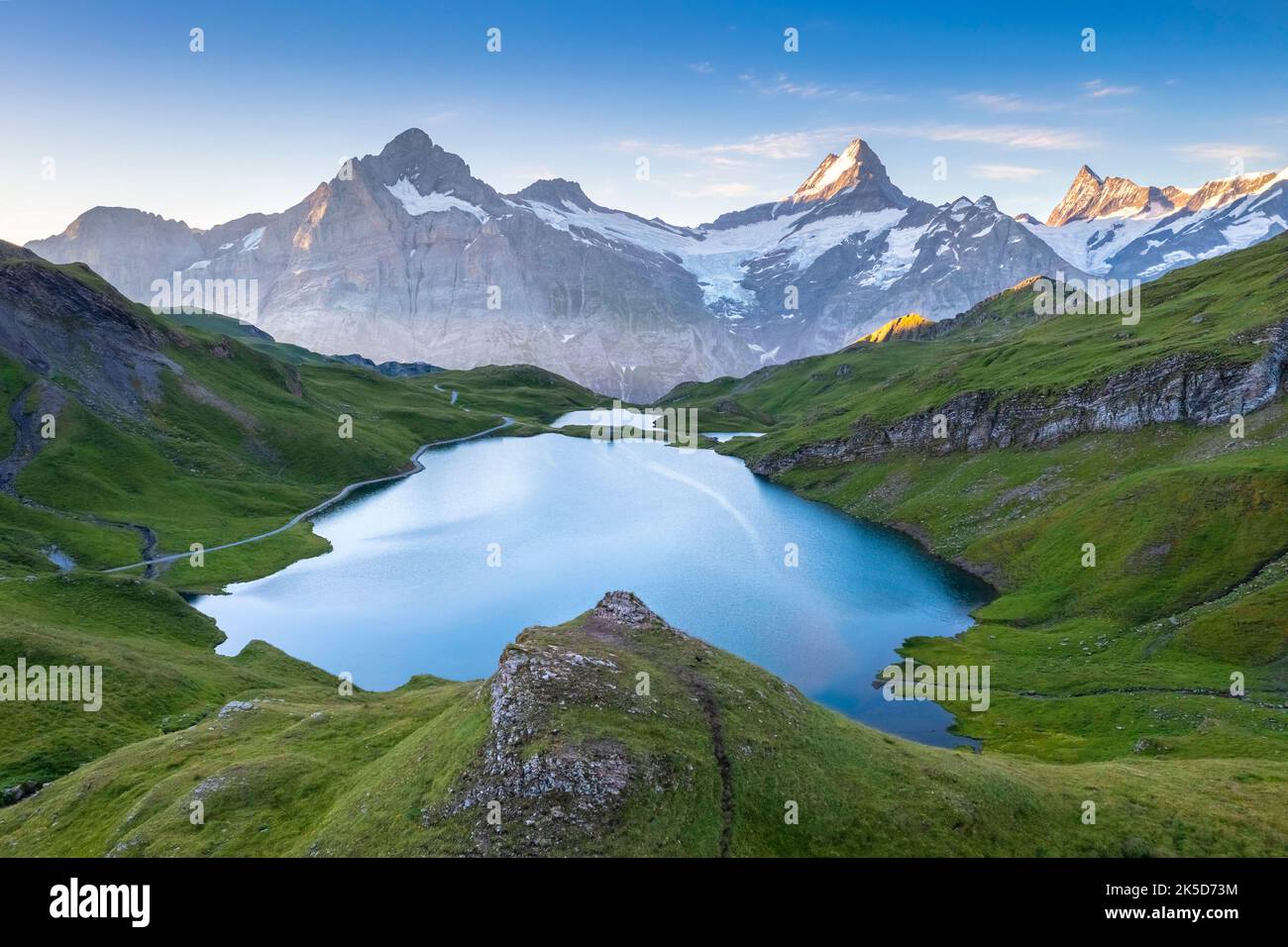 Aerial View Of The Bachalpsee Lake During A Summer Sunrise Grindelwald Aerial View Of The Bachalpsee Lake During A Summer Sunrise Grindelwald