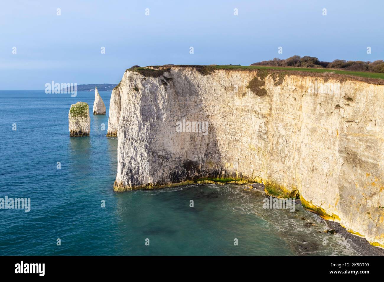 View of the Pinnacles rock. Old Harry Rocks, Handfast Point, Isle of Purbeck, Jurassic Coast, Dorset, England, United Kingdom. Stock Photo