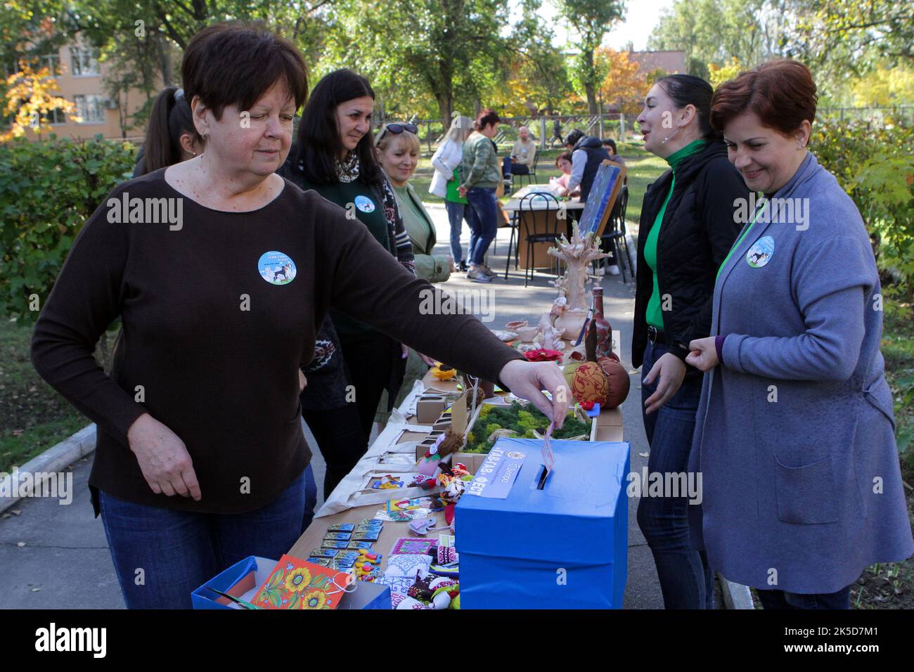 Dnipro, Ukraine. 07th Oct, 2022. DNIPRO, UKRAINE - OCTOBER 07, 2022 - Souvenirs are sold during the cynological festival 'Woof-Woof Fest-2022' to raise funds for the needs of animal shelters, Dnipro, eastern Ukraine. Credit: Ukrinform/Alamy Live News Stock Photo