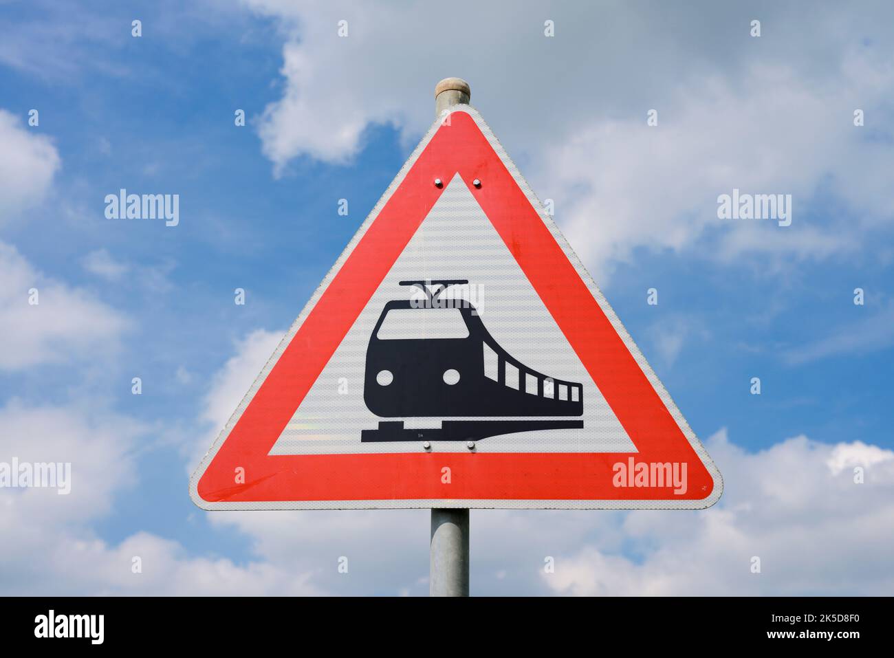 Traffic sign Attention level crossing, North RhineWestphalia, Germany