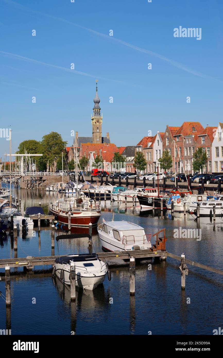 Marina and City Hall, Veere, Walcheren, Zeeland, Netherlands Stock Photo