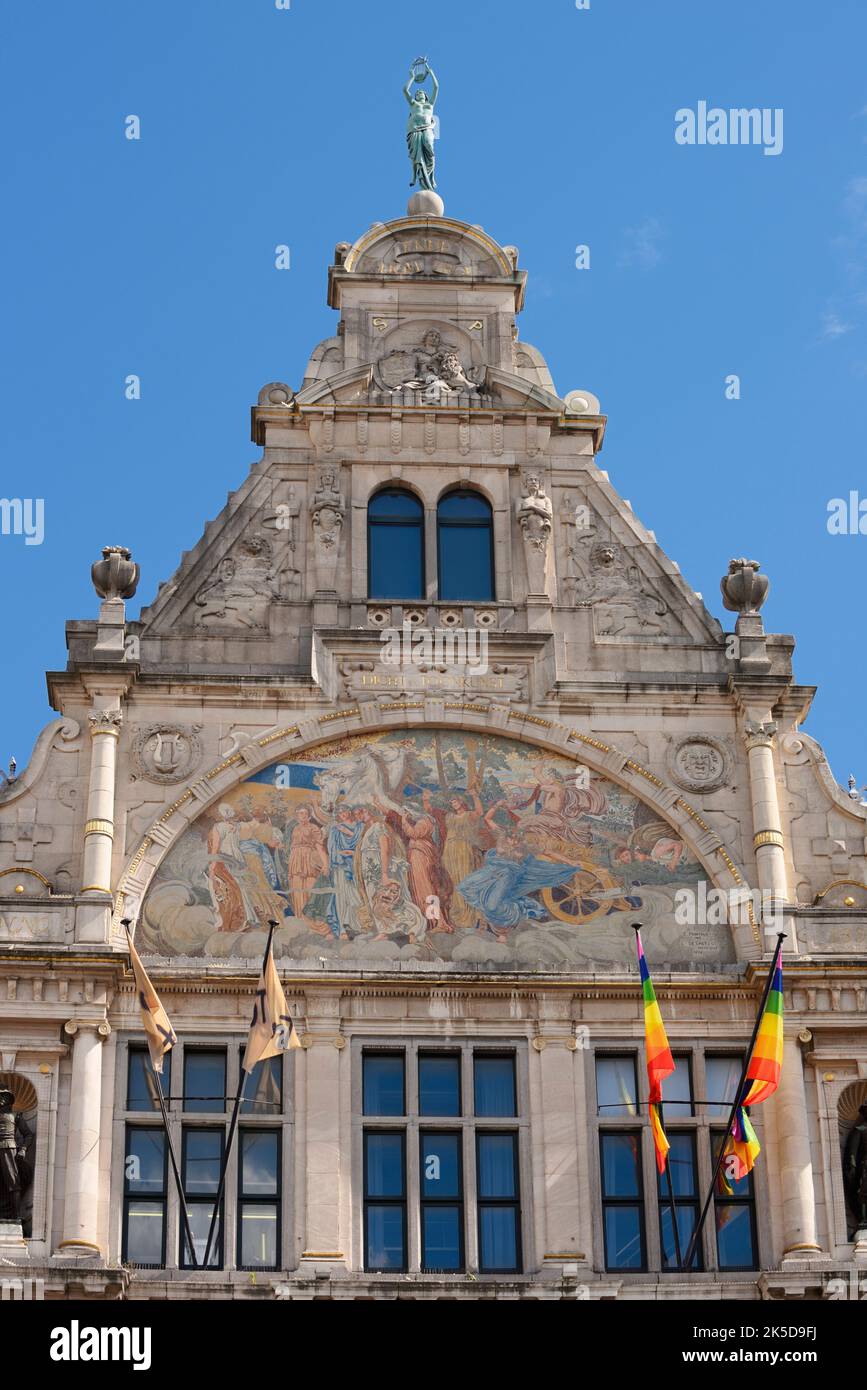 Royal Dutch Theater, facade with mural, Ghent, East Flanders, Flanders, Belgium Stock Photo
