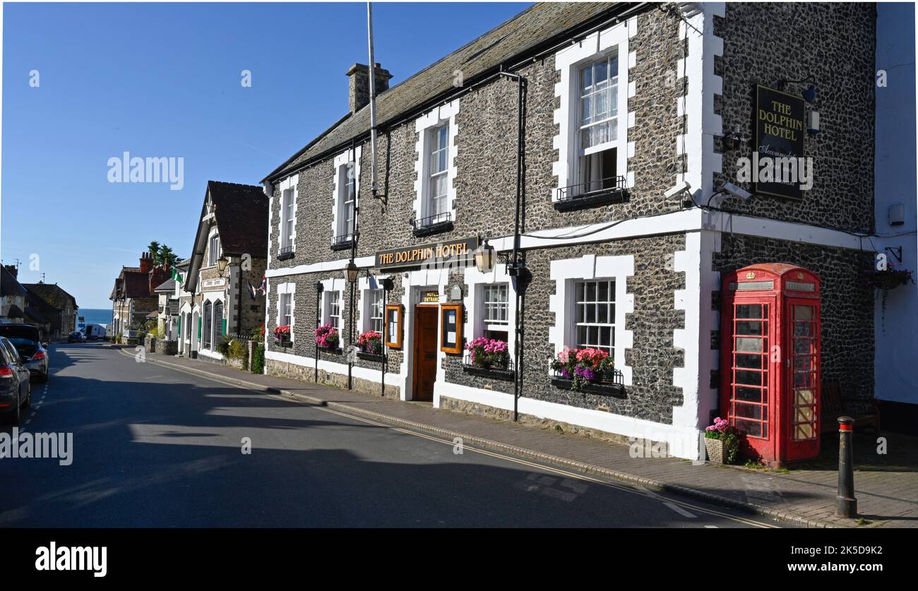 Dolphin Hotel Beer Devon, Traditional fishing village Flint building Stock Photo