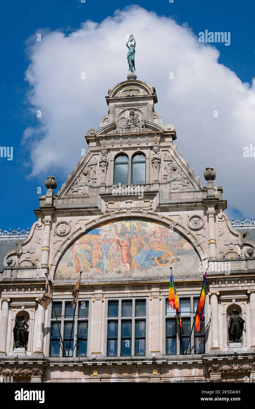 Royal Dutch Theater, facade with mural, Ghent, East Flanders, Flanders