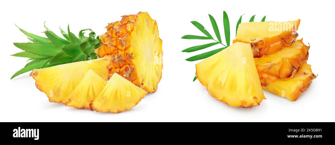 pineapple half and slices isolated on white background with full depth ...