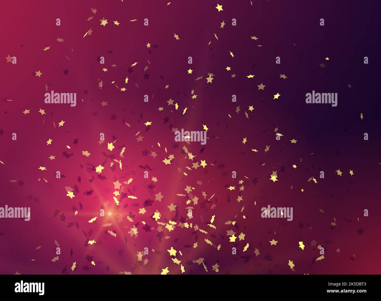 Red background with gold glitter and star shaped confetti. Vector