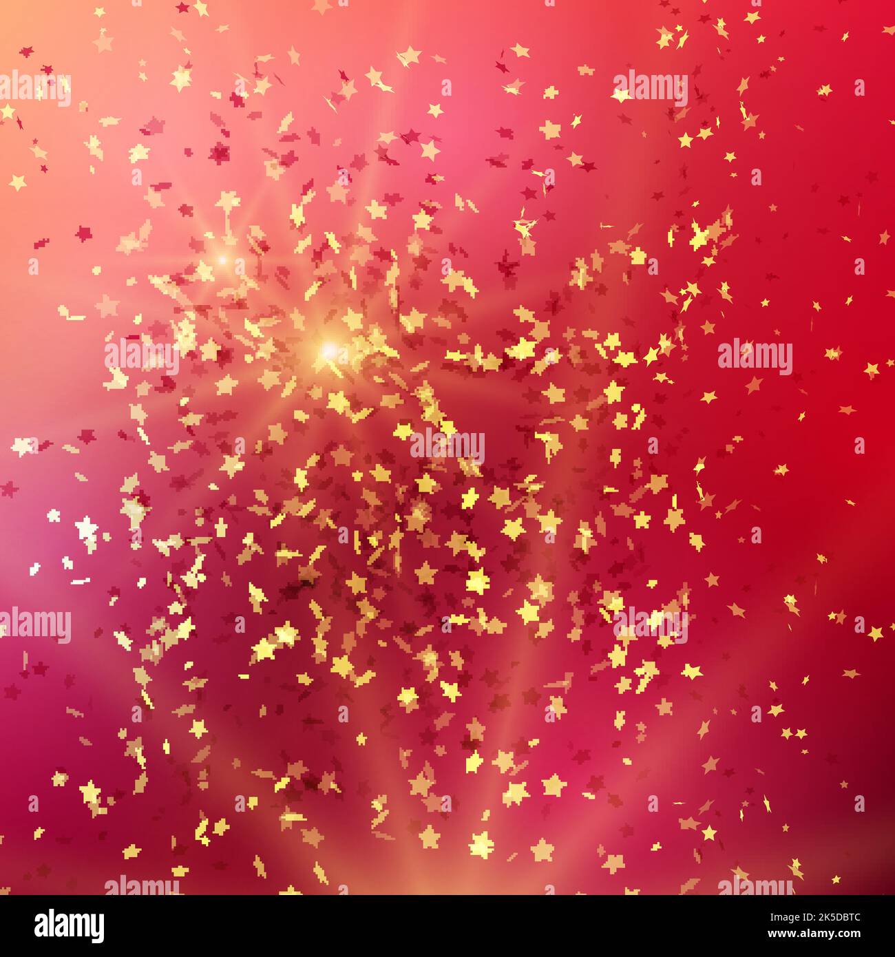 Red background with gold glitter and star shaped confetti. Vector