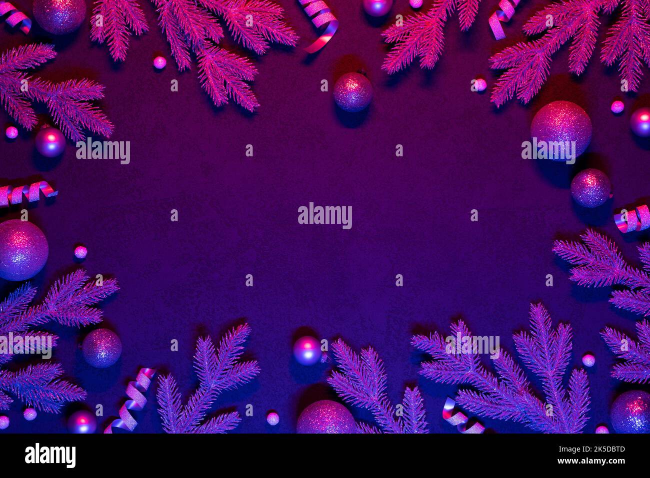 Christmas background in neon light with frame Stock Photo