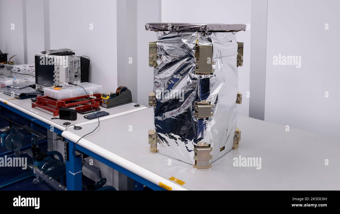 The CAPSTONE spacecraft dispenser in a thermal blanket with the