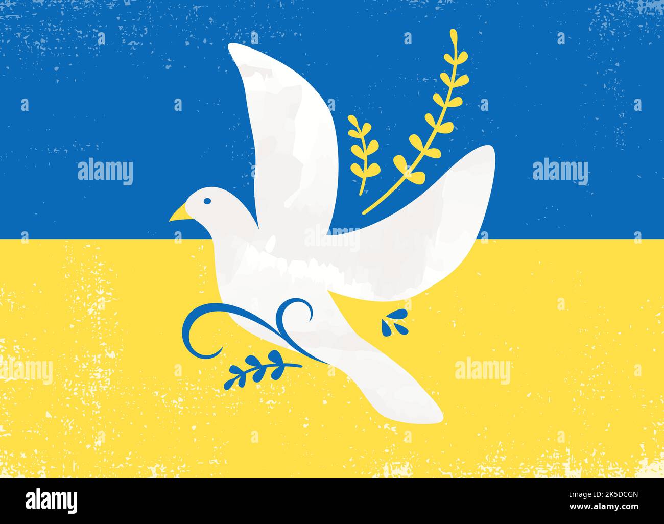 The Ukraine flag with a dove and ferns in a cut paper style with textures Stock Vector